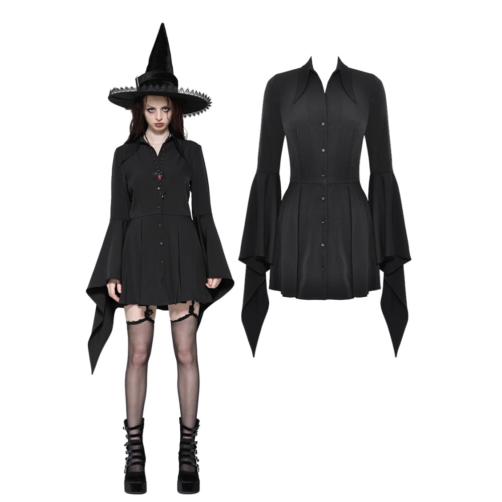 Dark in Love - Witchy BellSleeve Shirt Kurzes Kleid - Schwarz